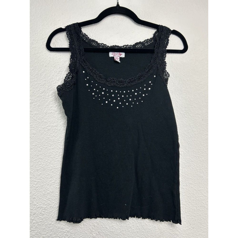Zena Womens Size P/L Black Sleeveless Round Neck Ribbed Laced Bling Tank Top